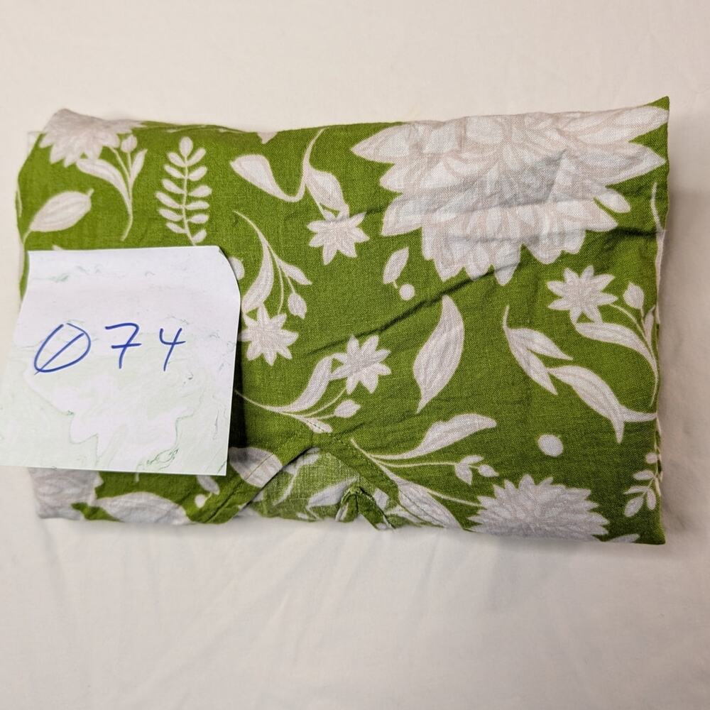 Linen Blend Floral Print Blouse Top Shirt 1X Lime Green White Cottage Feminine - Picture 9 of 9